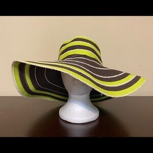 Filippo Catarzi Neon Green, Brown & Cream Striped Wide-Brim Sun Hat